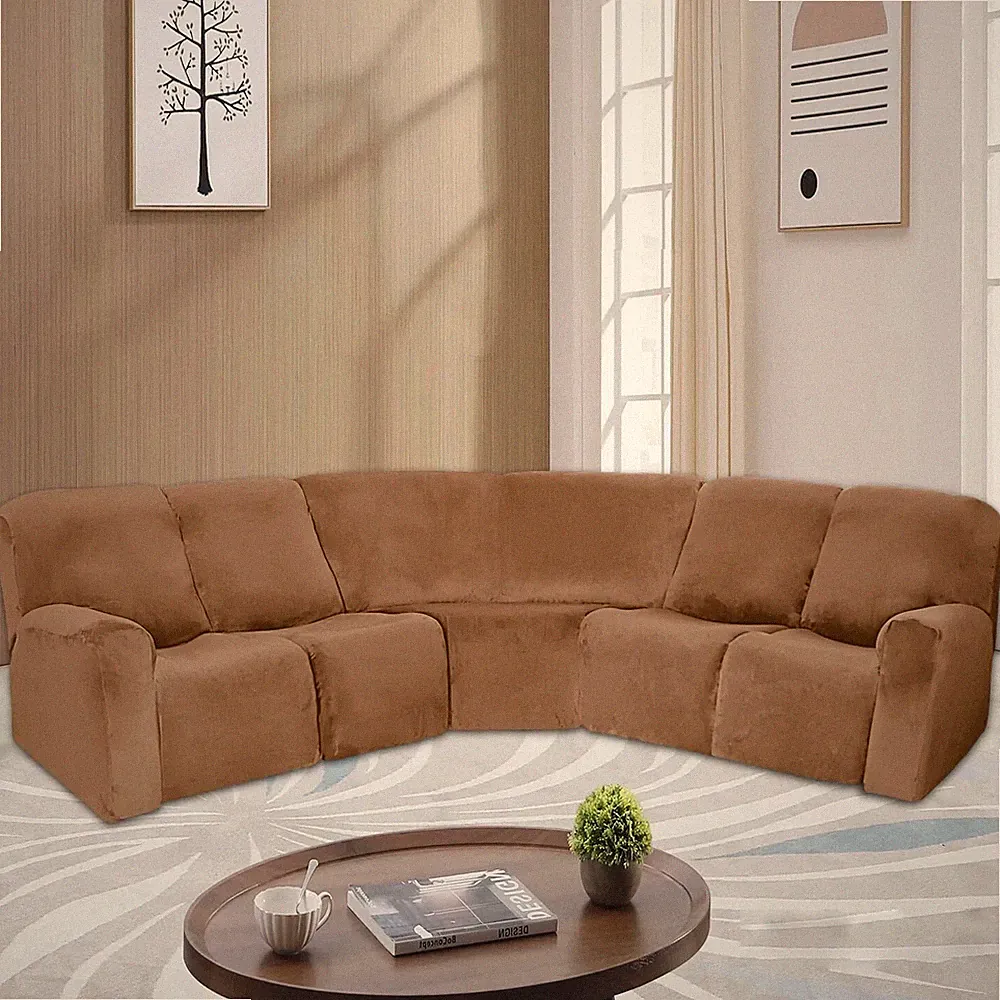 7-Piece L Shape Velvet Stretch Recliner Corner Sofa Covers Slipcover Couch Cover