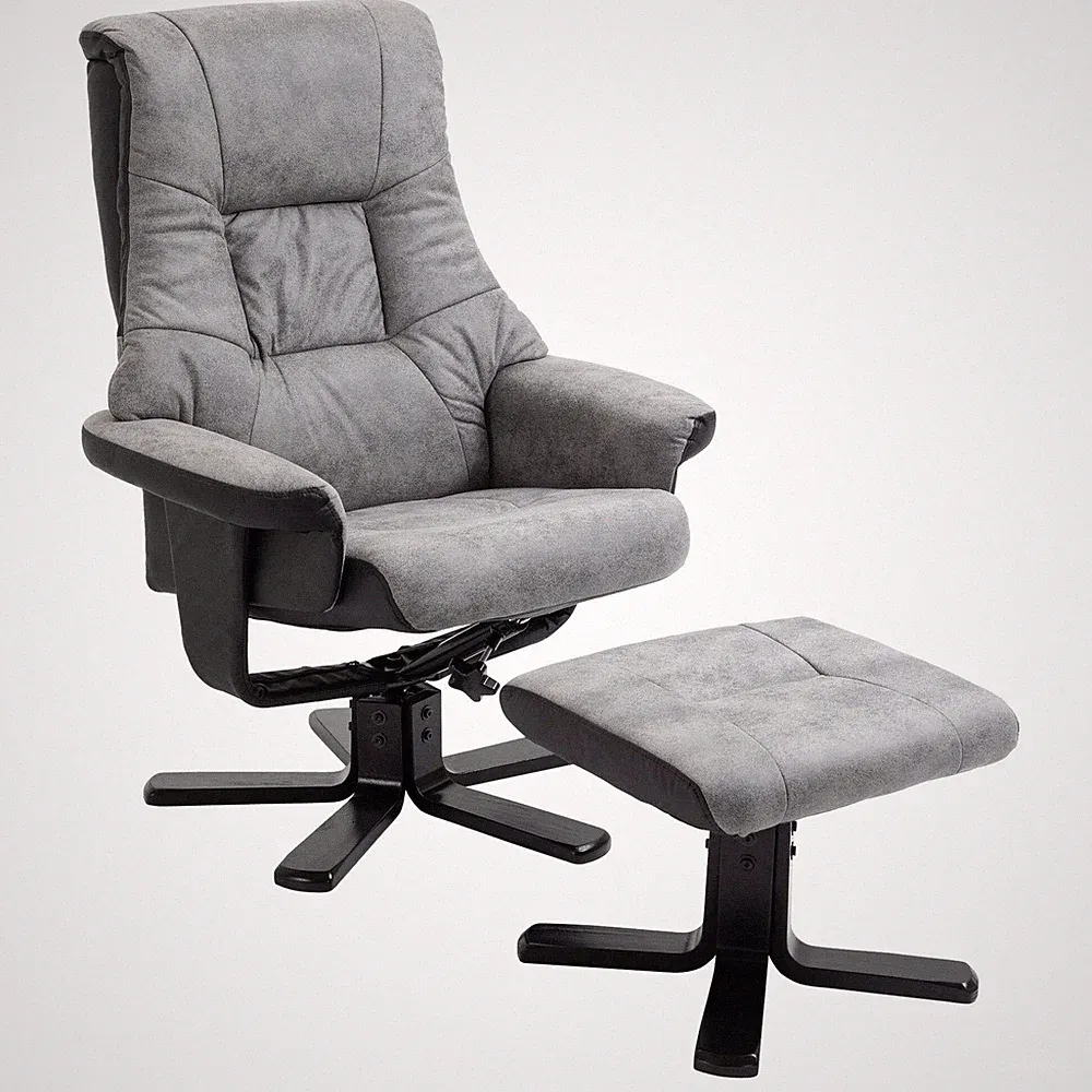 Fabric Recliner Sofa Armchair with footstool Swivel Sofa Grey