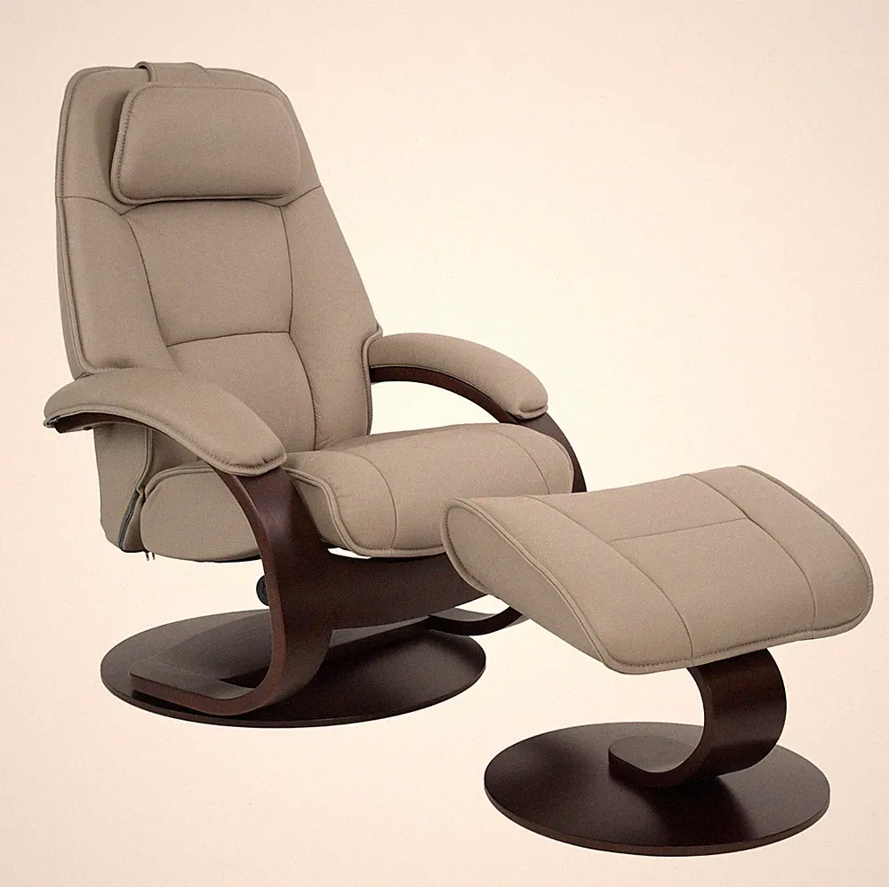 Fjords Admiral Large Recliner Chair and Ottoman AL 578 Cement Leather Lounger