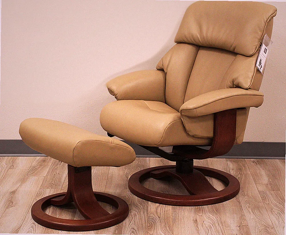 Fjords Alfa Large Recliner Chair and Ottoman AL 552 Tan Leather Lounger