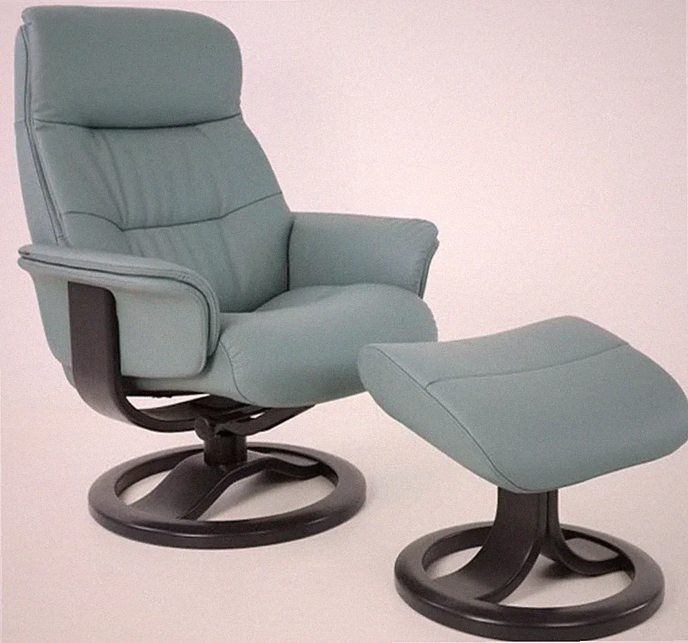 Fjords Anne Leather Large Ergonomic Recliner Chair and Ottoman in Ice Leather