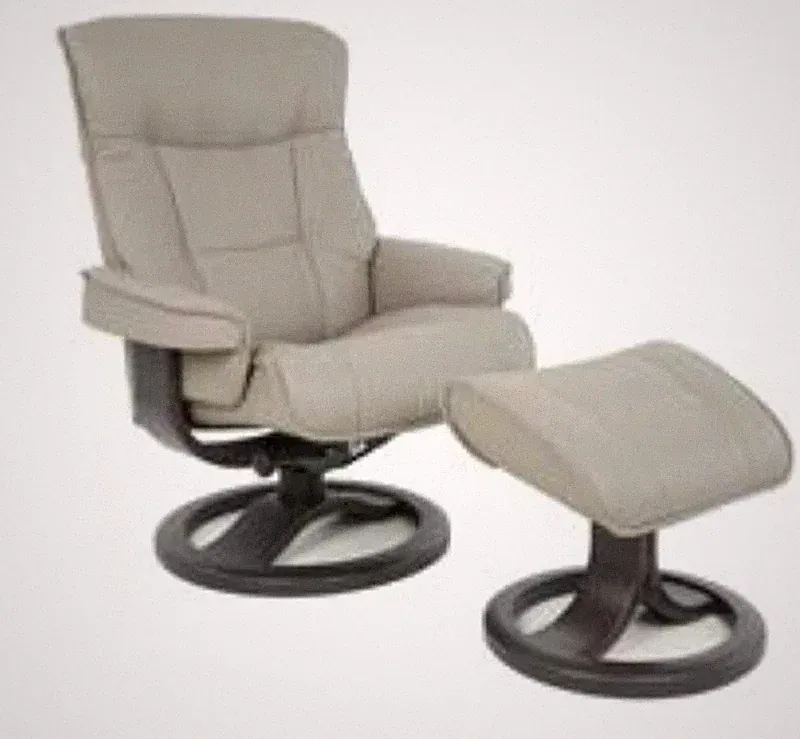 Fjords Bergen Large Recliner Comfort Chair - Fog Leather Espresso Wood Stain