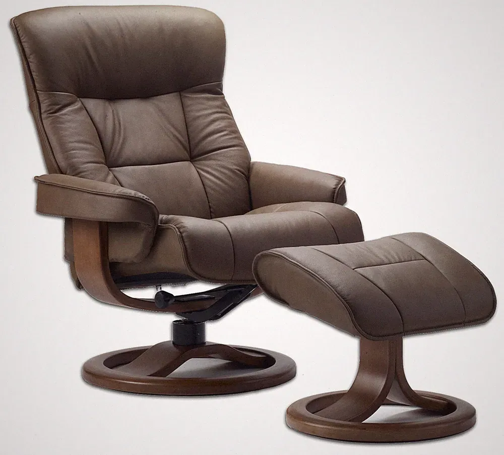 Fjords Bergen Large Recliner Comfort Chair - Havana Leather - Walnut Wood Stain