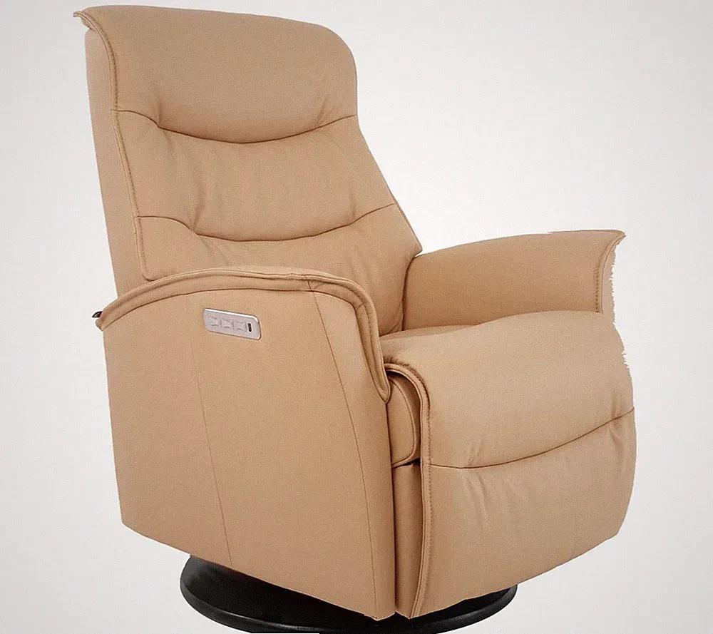 Fjords Dallas Large Power 3 Motor Swing Relaxer Recliner Chair in Latte Leather