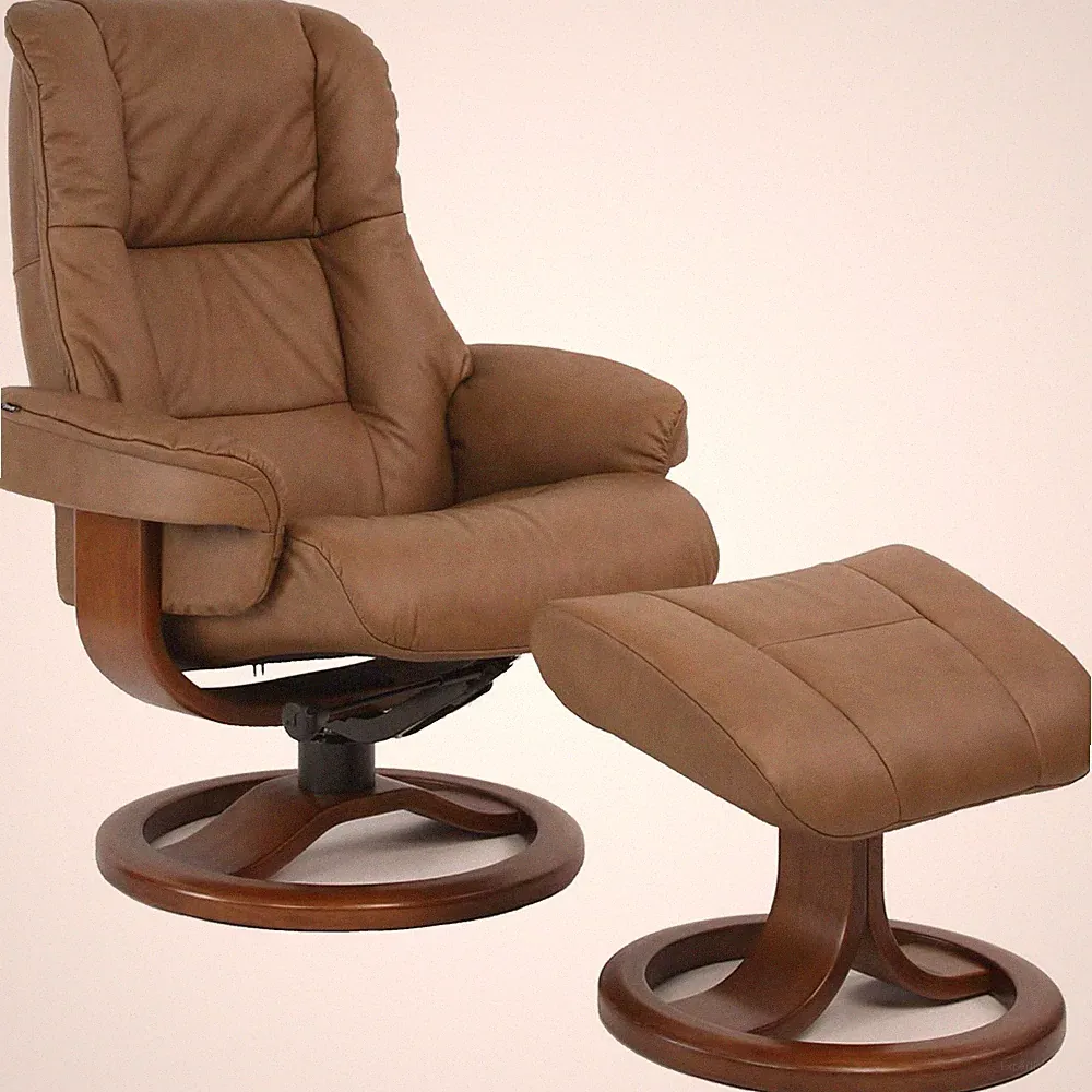 Fjords Loen Large Recliner Comfort Chair - Cappuccino Leather Walnut Wood Stain