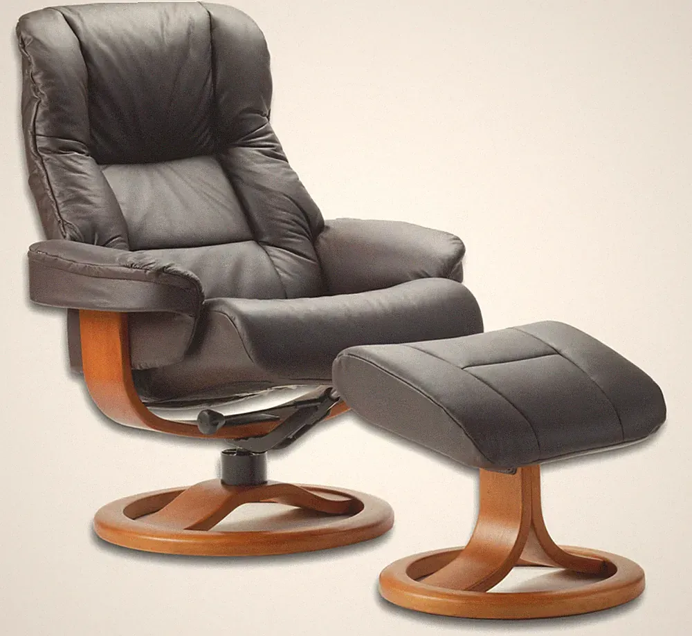Fjords Loen Large Recliner Comfort Chair - Havana Leather - Cherry Wood Stain