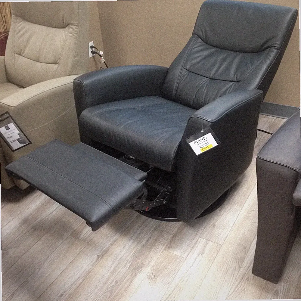 Fjords Oslo Large Swing Relaxer Manual Recline Recliner Chair Black NL Leather