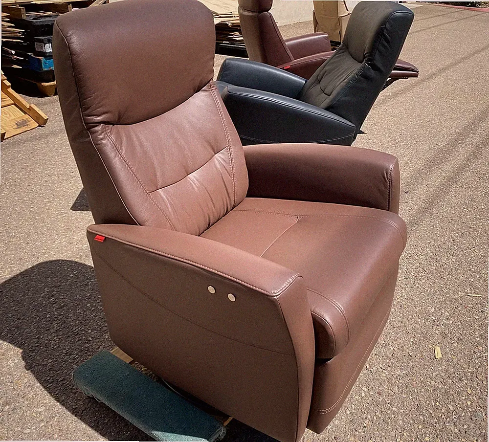 Fjords Oslo Swing Swivel Relaxer Power Recliner Chair Walnut Nordic Leather LRG
