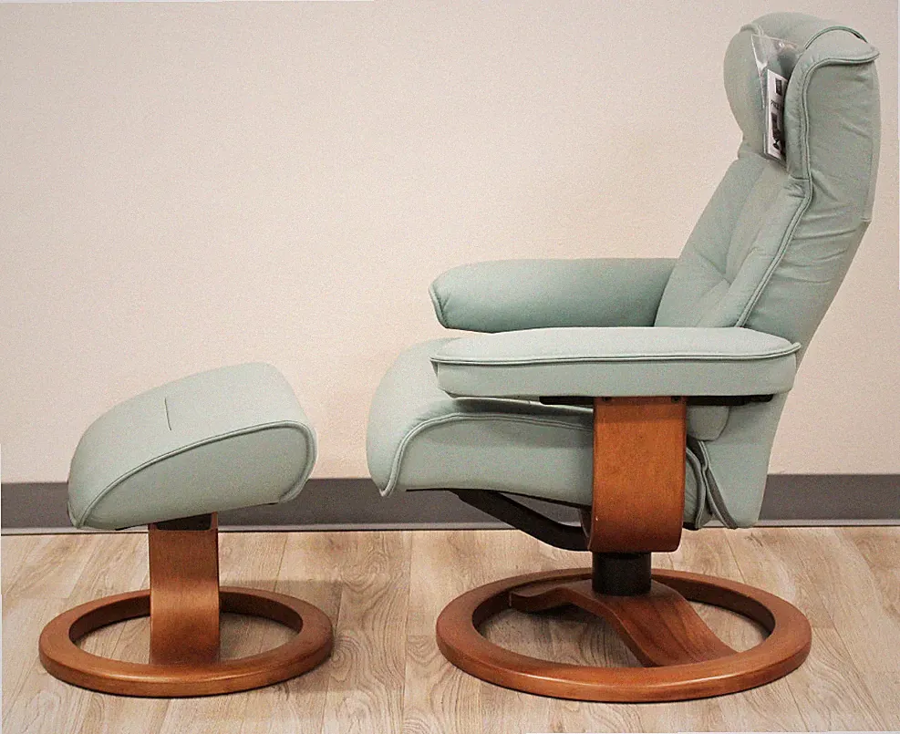 Fjords Regent Large Recliner Chair + Ottoman SL265 Seagreen Leather SL 265 Teak