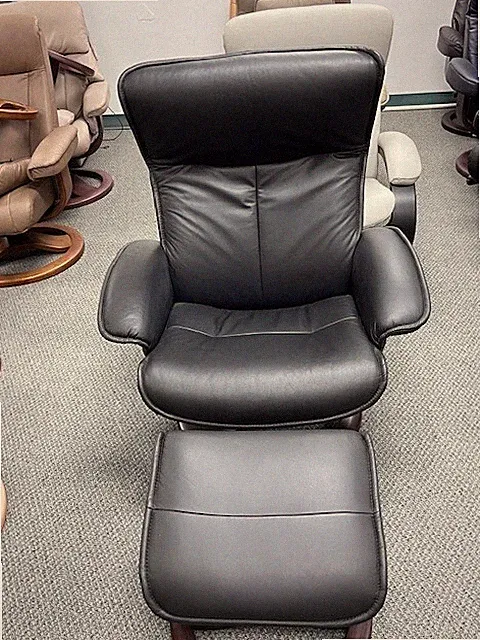 Fjords Senator Large Recliner Chair + Ottoman R Frame, Black Leather