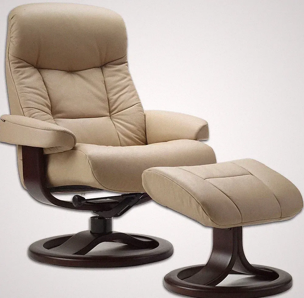 Hjellegjerde Fjords Muldal Recliner & Ottoman Genuine Leather Norwegian Recliner