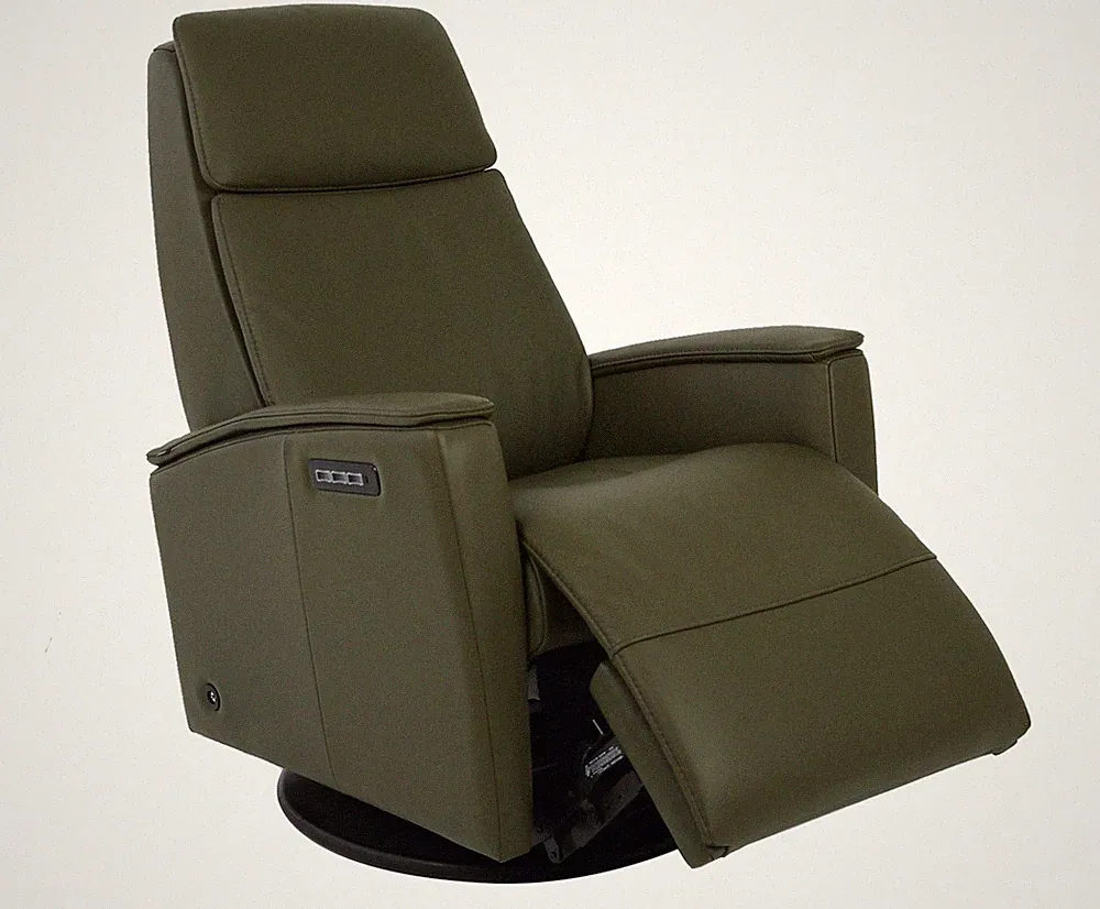Large Fjords Crown Swing Relaxer 3 Motor Power Recliner Chair Olive AL Leather