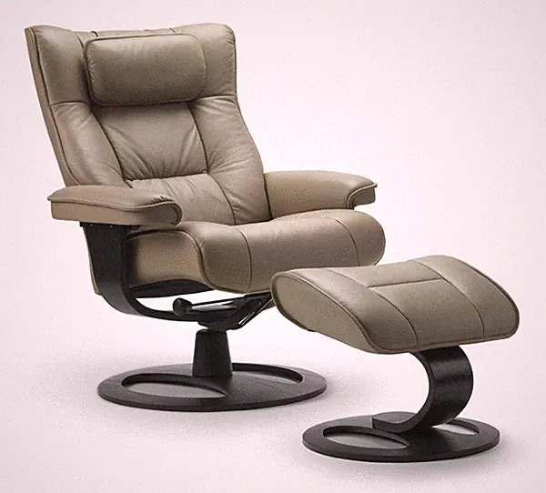 New Fjords Regent Leather Recliner Chair with Ottoman Hjellegjerde Living Room