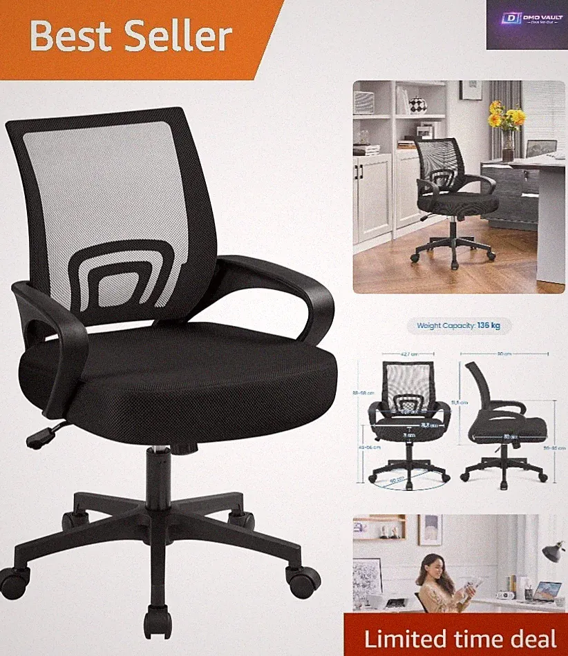 New Listing Adjustable Swivel Mesh Office Chair with Back Support - Perfect for Home & Study