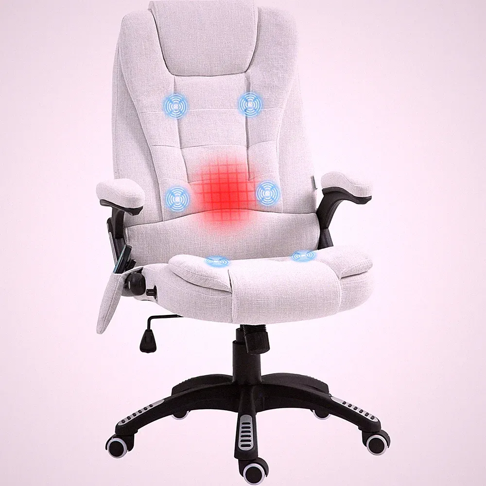Vinsetto Office Chair w/ Heating Massage Points Relaxing Reclining Cream White